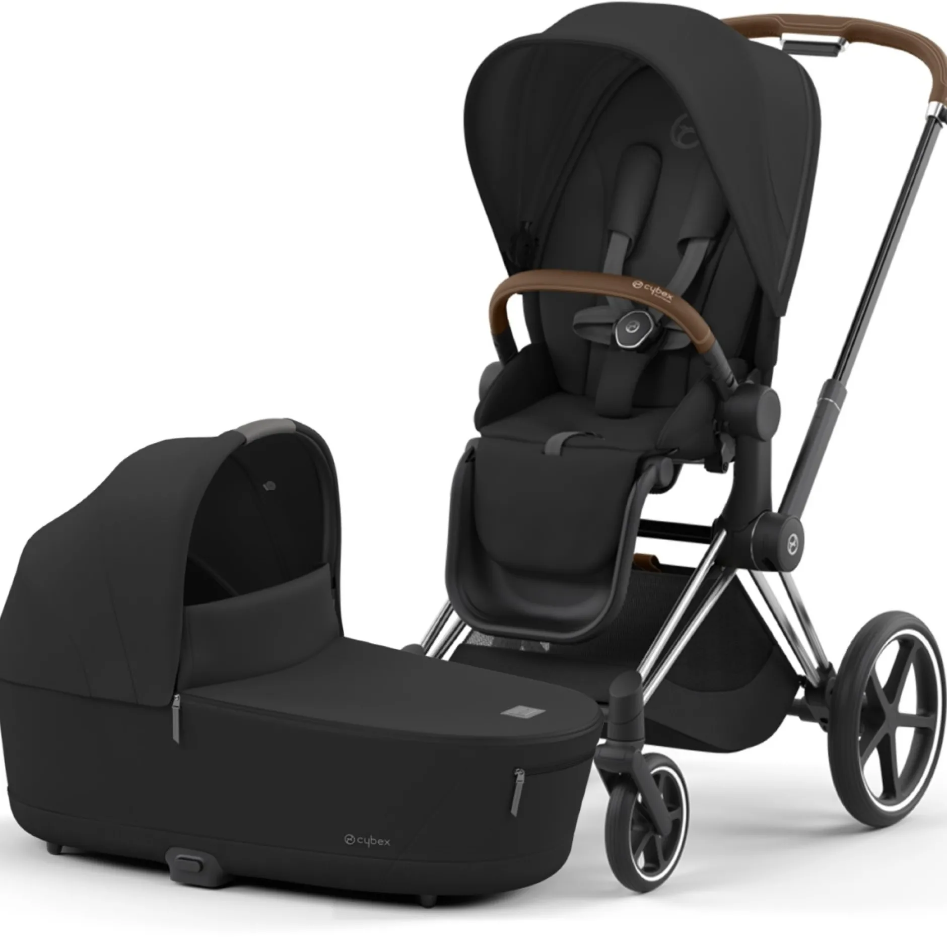 Kinderwagens*Cybex Priam4 compleet Chrome met bruine handvatten Sepia Black
