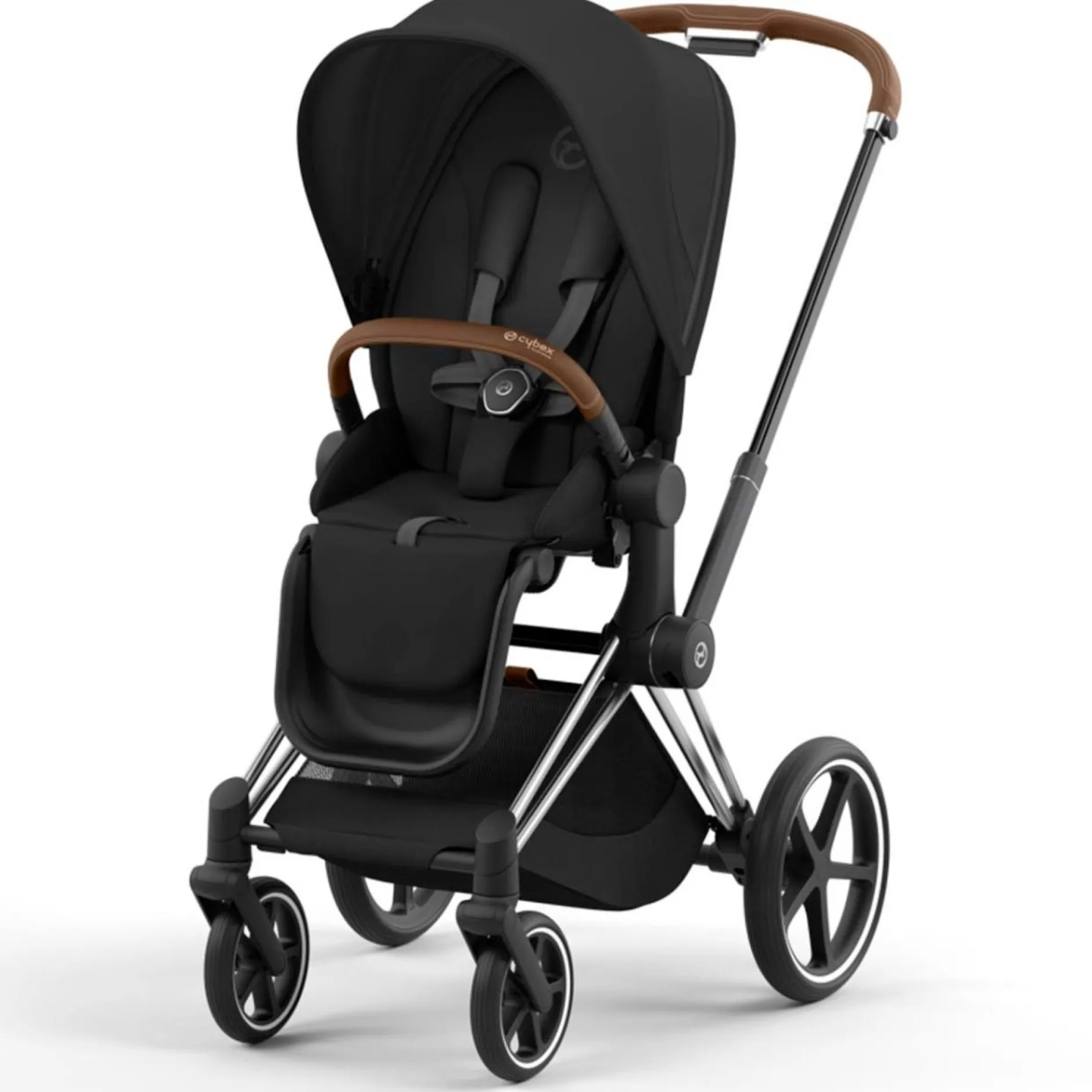 Kinderwagens*Cybex Priam4 compleet Chrome met bruine handvatten Sepia Black