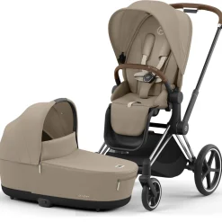 Kinderwagens*Cybex Priam4 compleet Chrome met bruine handvatten Cozy Beige