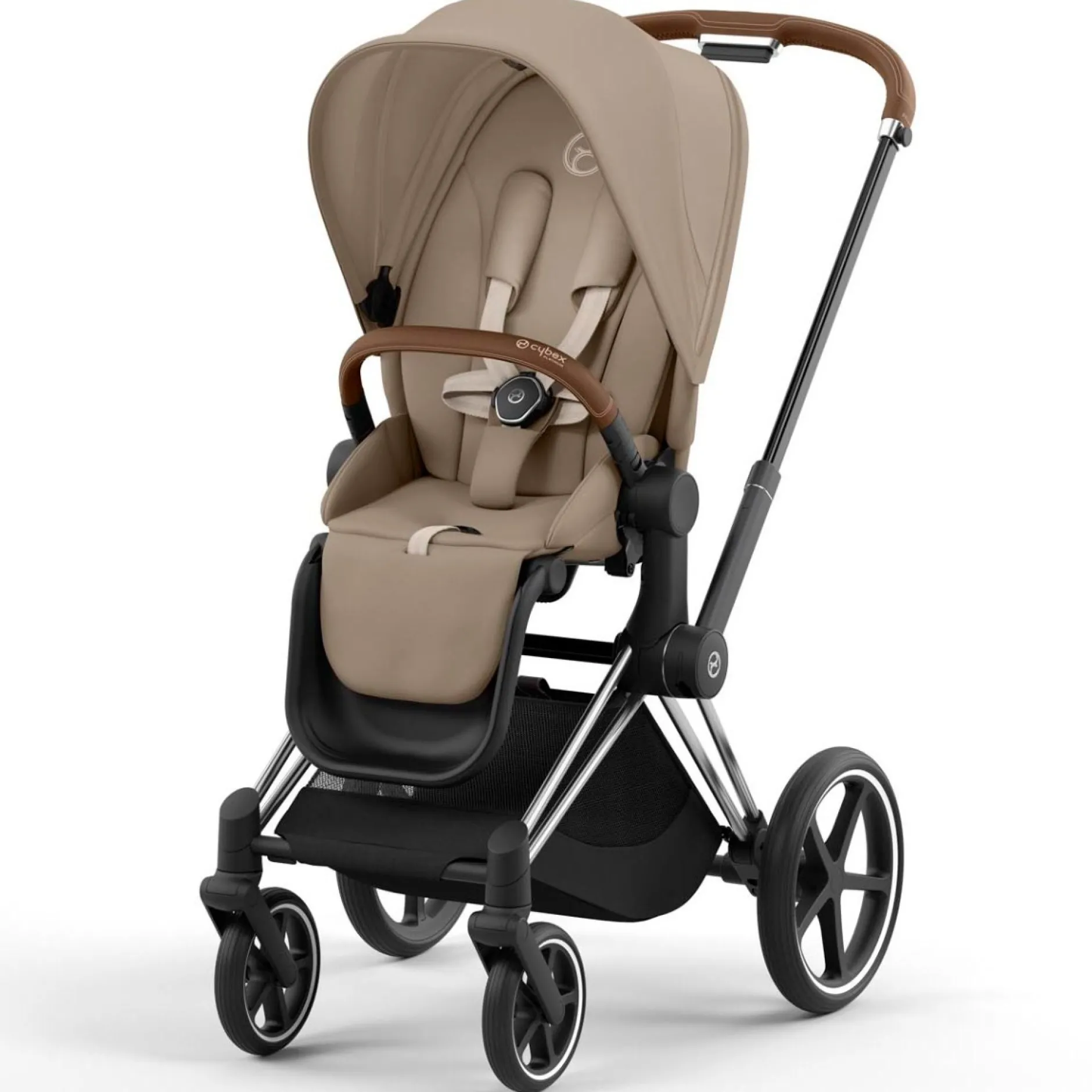 Kinderwagens*Cybex Priam4 compleet Chrome met bruine handvatten Cozy Beige