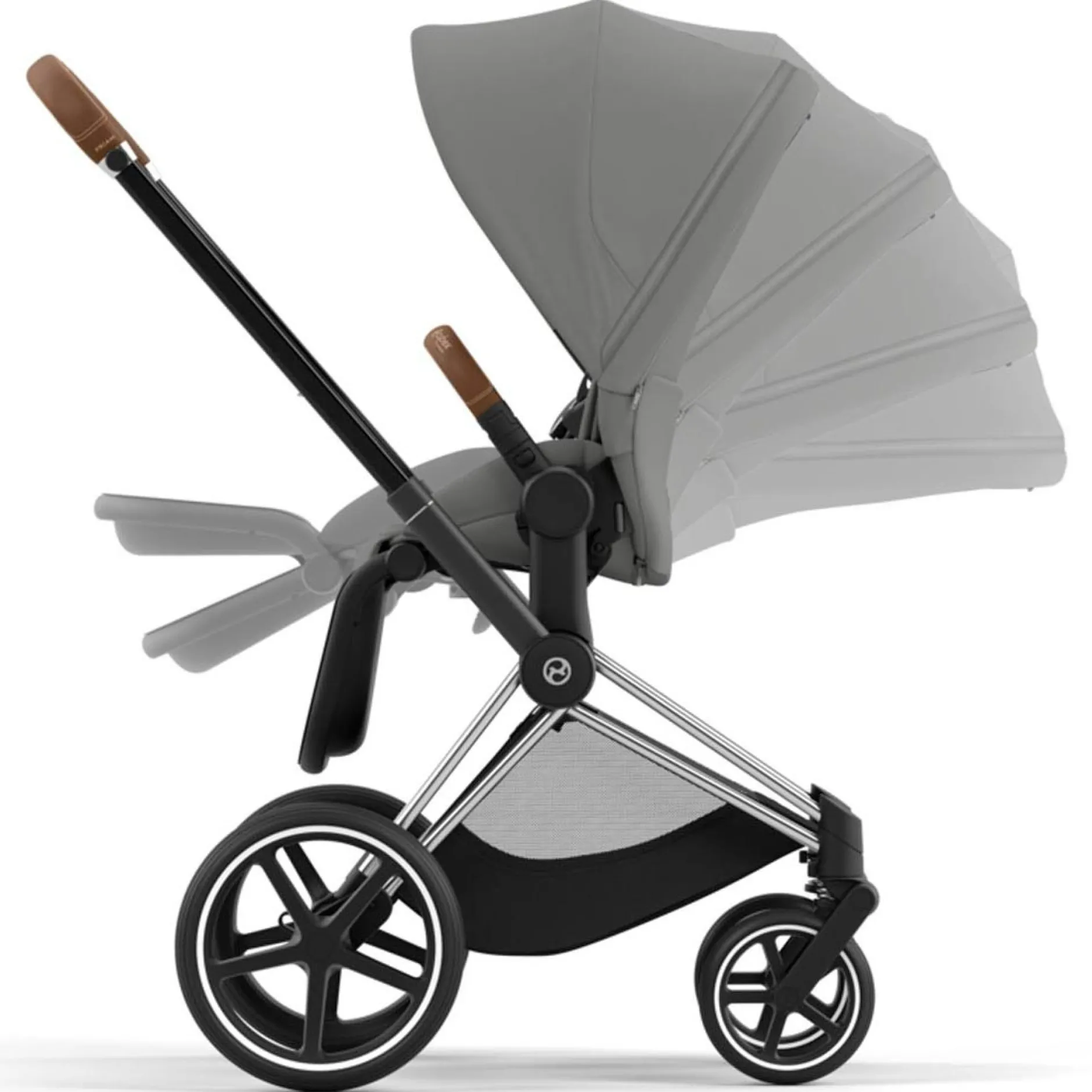 Kinderwagens*Cybex Priam4 compleet Chrome met bruine handvatten Mirage Grey