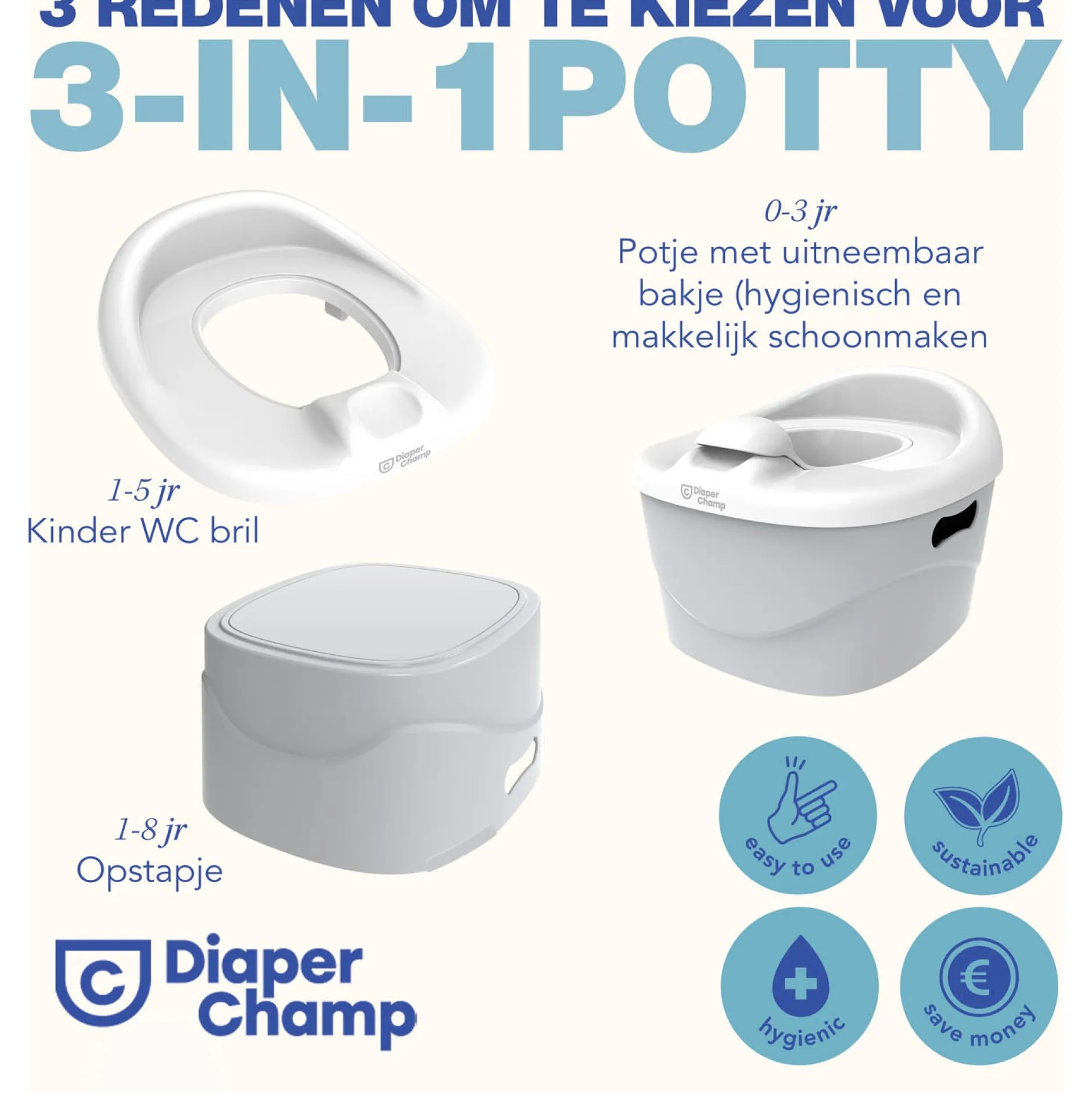 Potjes & Toiletverkleiners*DiaperChamp Potty 3-in-1 grijs