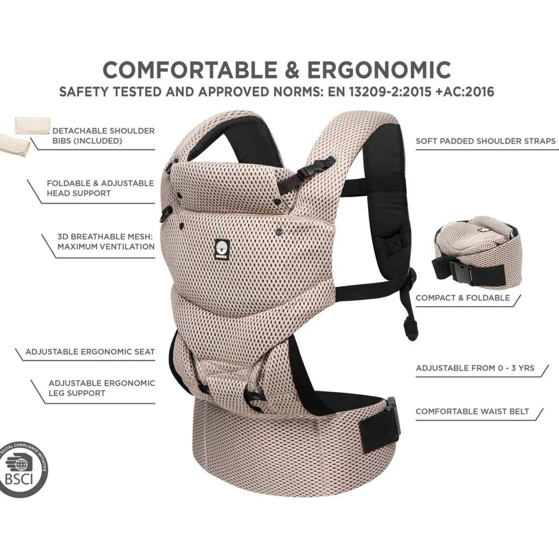 Draagzakken & Doeken*Dooky Urban Comfort draagzak Beige Desert