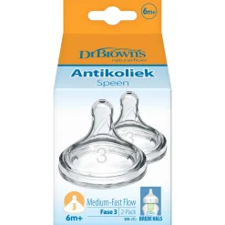 Flesspenen*Dr. Brown's Options+ speen fase 3 Brede Halsfles transparant