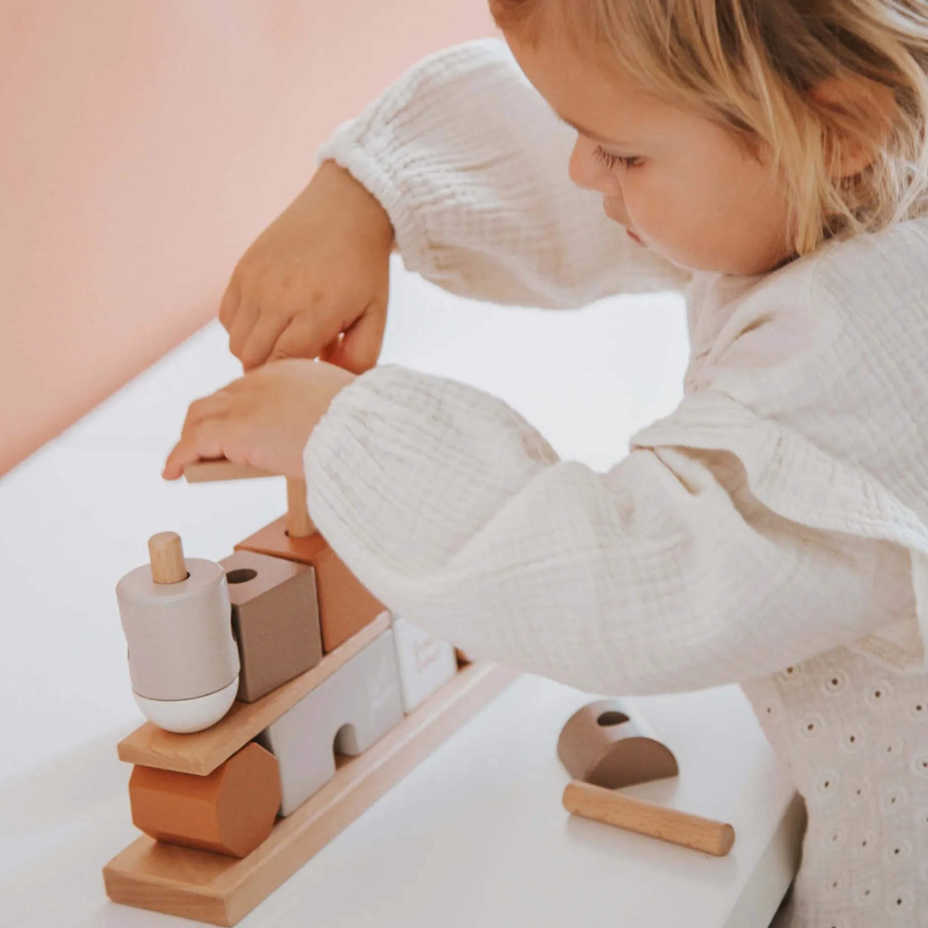 Stapelspeelgoed*Label Label houten stapelblokken Beigebrown