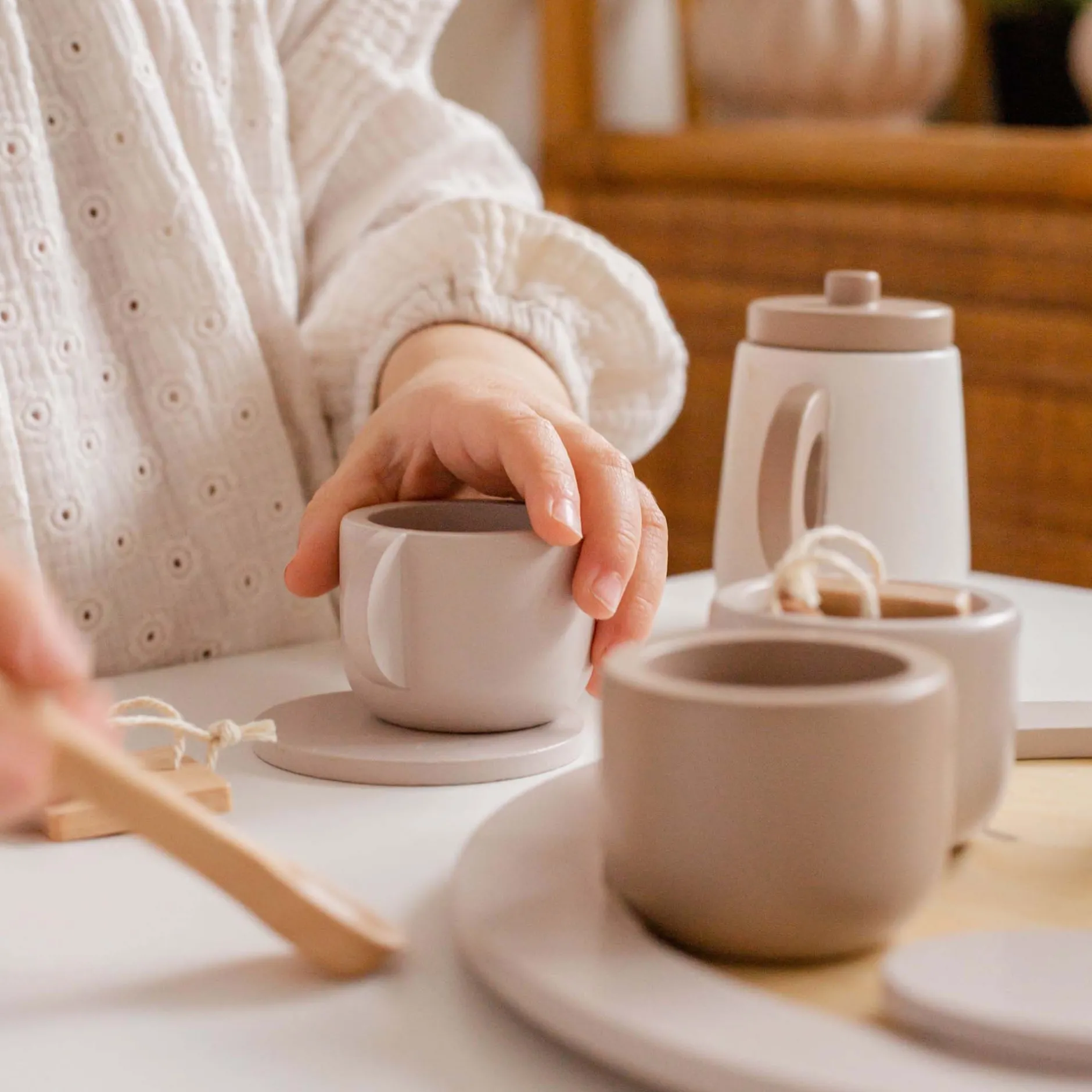 Keukens & Kinderservies*Label Label houten thee set Beigebrown
