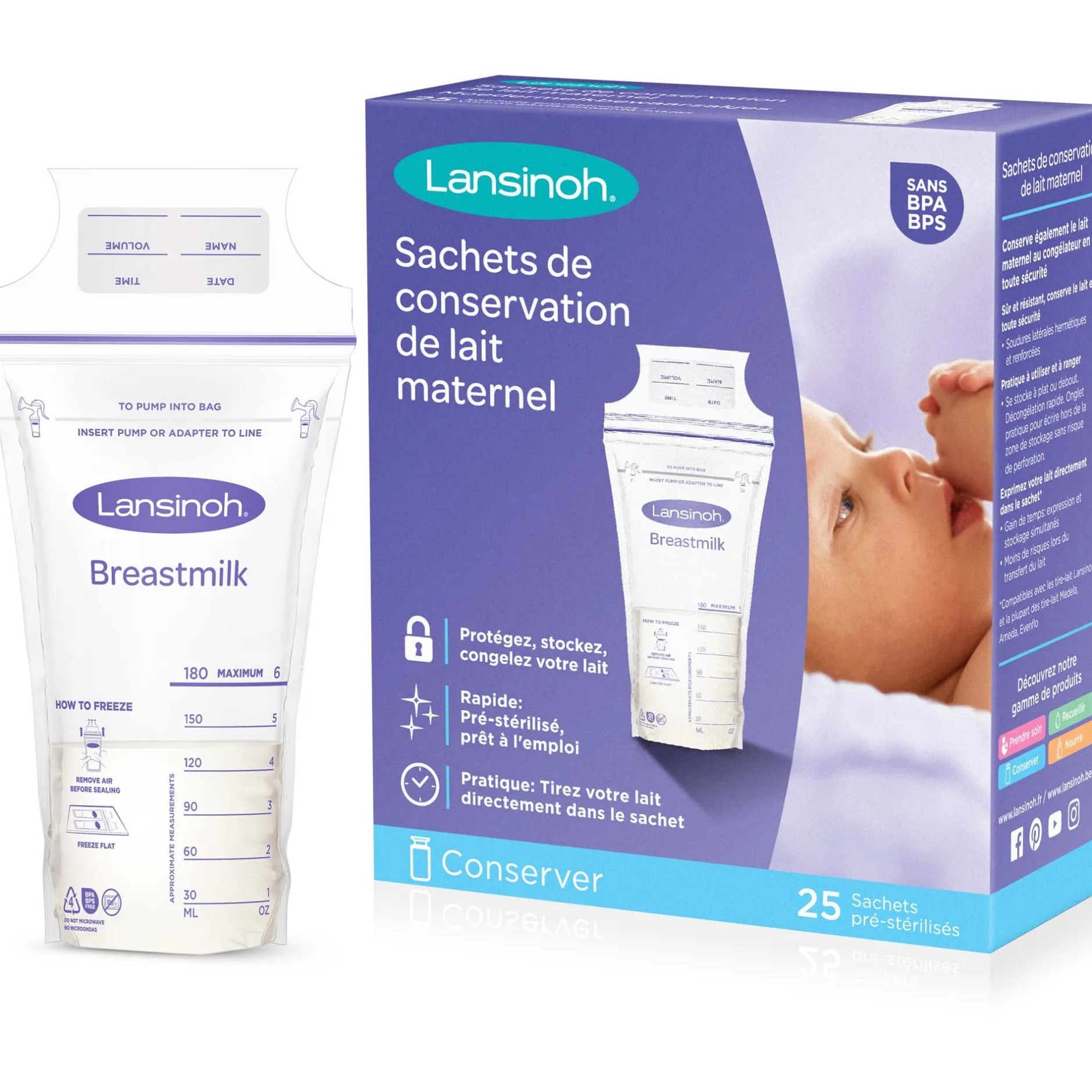 Borstkolf Accessoires|Borstvoedingszakjes & -Flesjes*Lansinoh moedermelk bewaarzakjes 180ml - 25 stuks