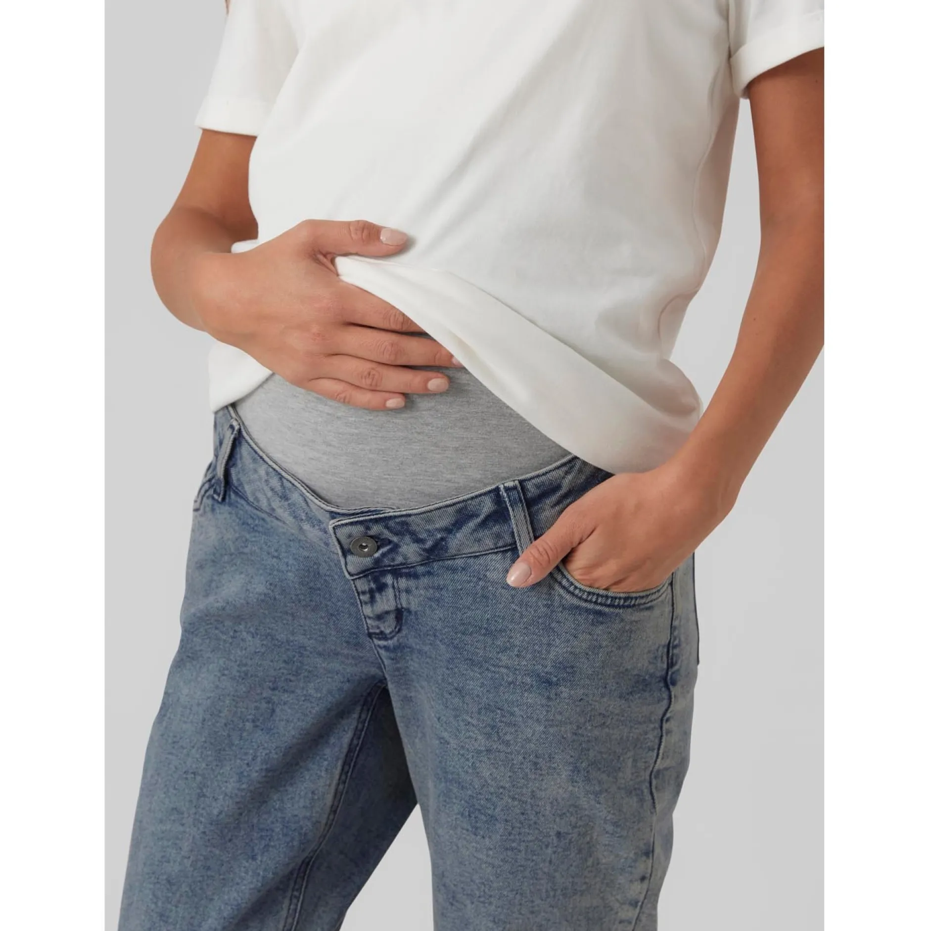 Jeans|Broeken*Mamalicious zwangerschapsjeans lang effen blauw Mid Blue Denim