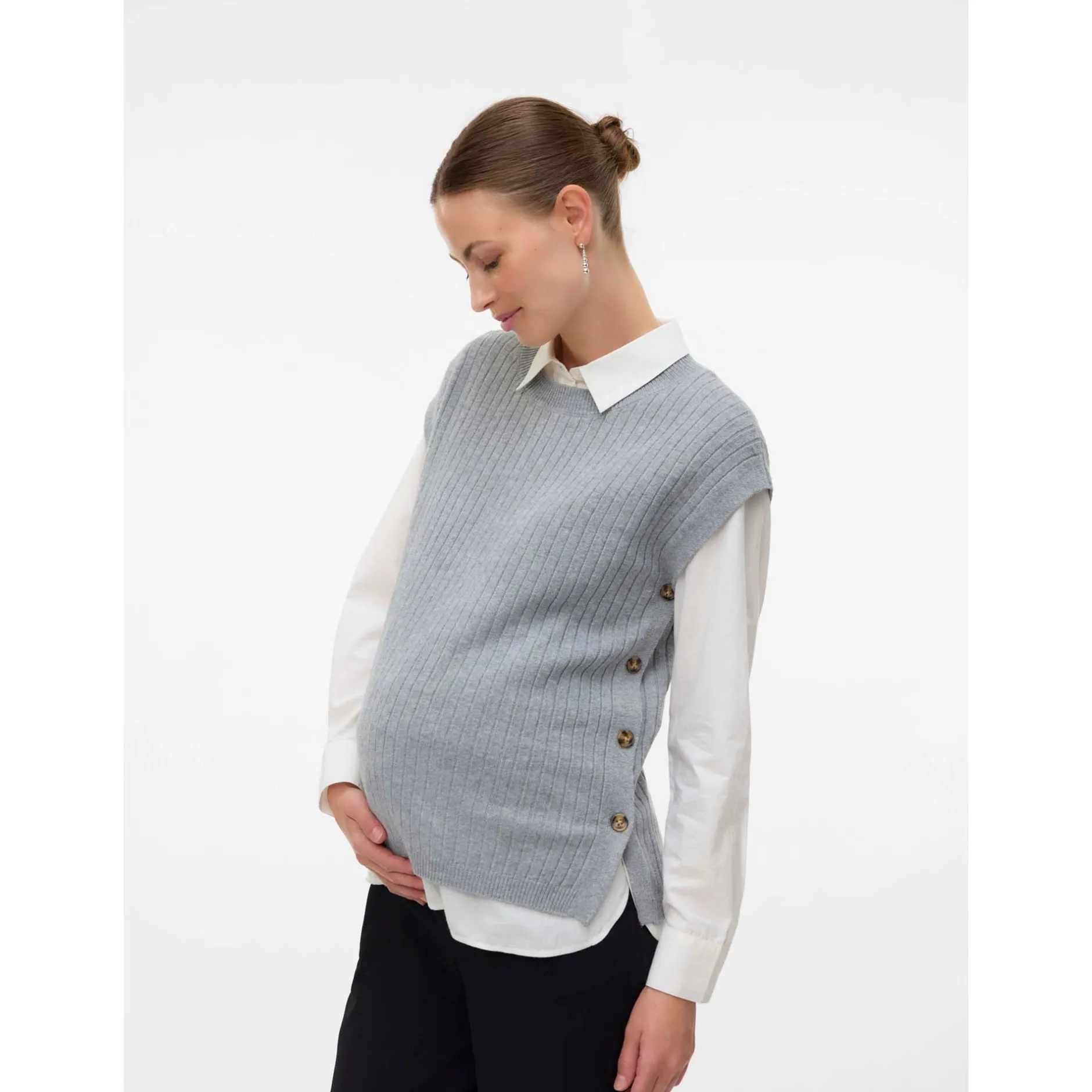 Truien & Vesten*Mamalicious zwangerschapstrui mouwloos effen grijs Grey Melee Light