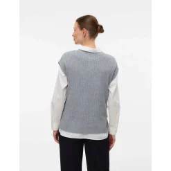 Truien & Vesten*Mamalicious zwangerschapstrui mouwloos effen grijs Grey Melee Light