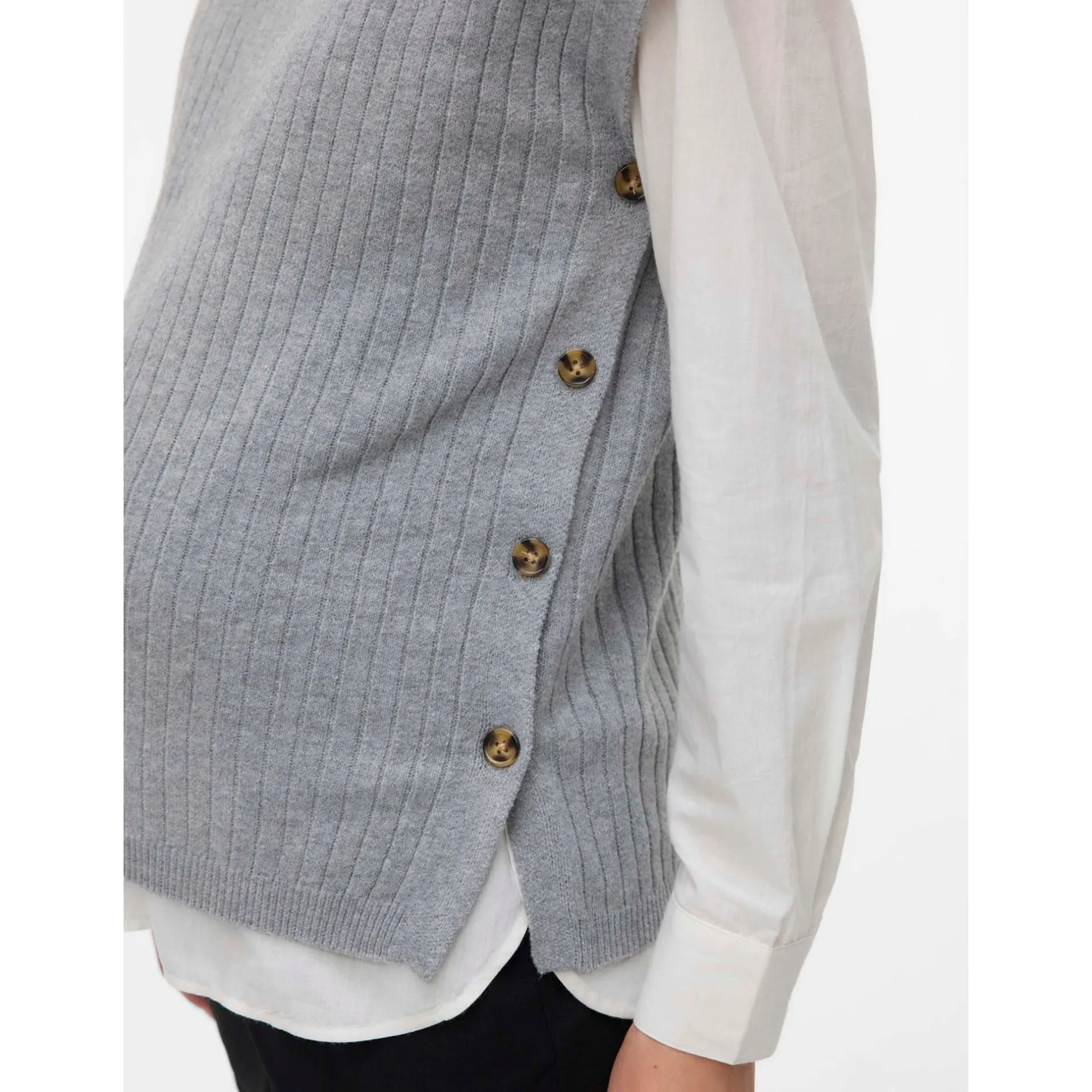 Truien & Vesten*Mamalicious zwangerschapstrui mouwloos effen grijs Grey Melee Light