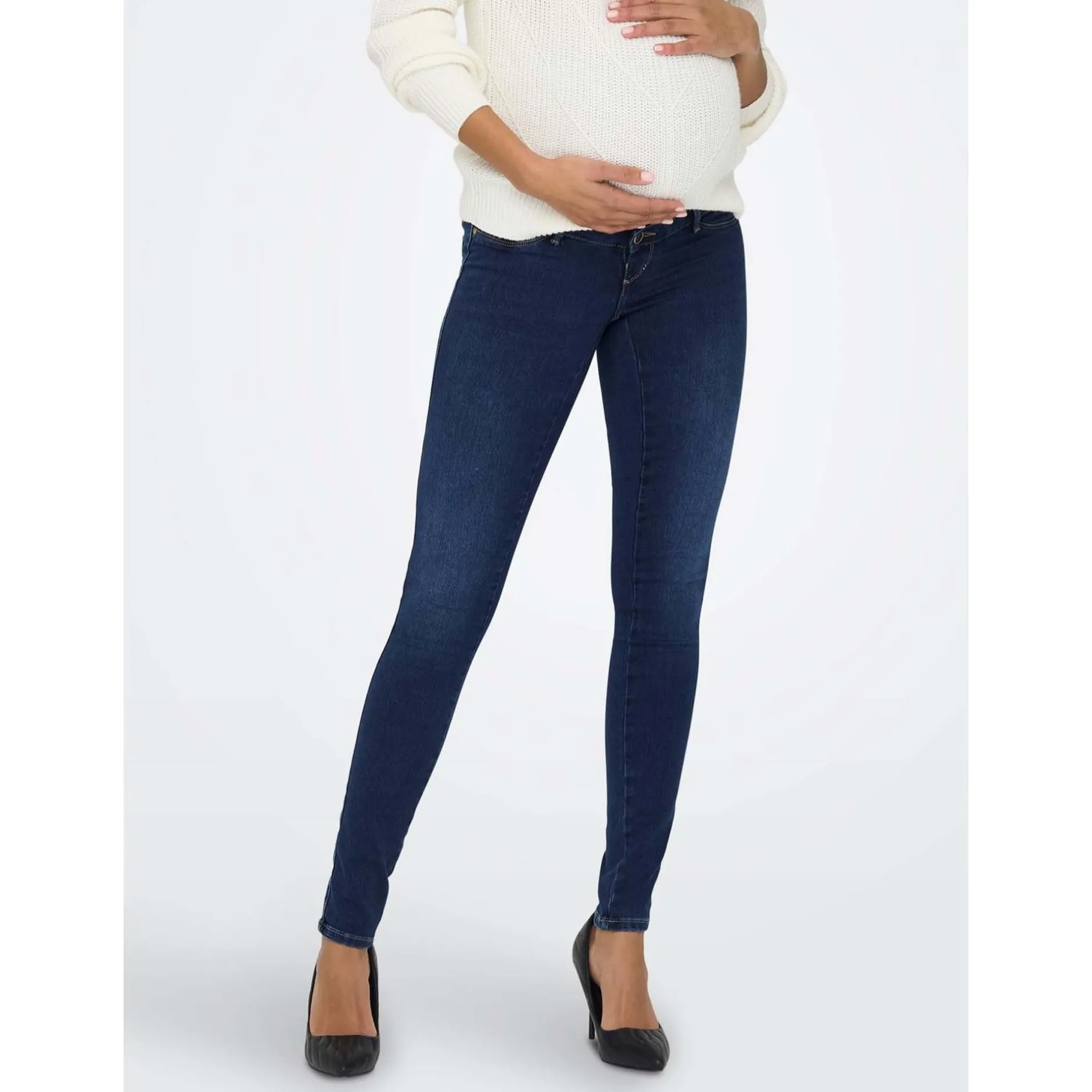 Basics|Jeans*Only Maternity ONLY zwangerschapsjeans lang effen blauw Mid Blue Denim