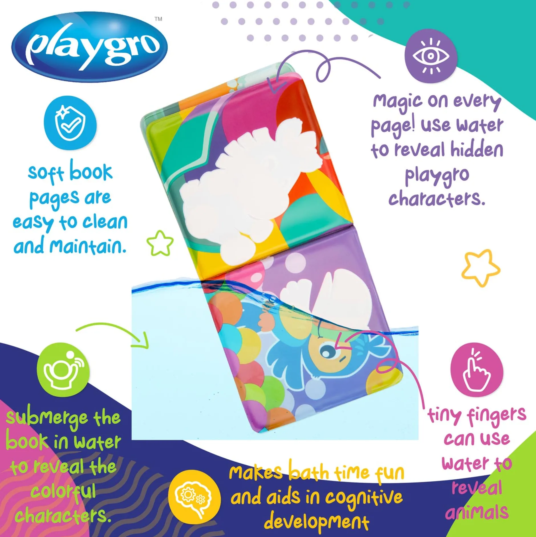 Kinderboeken|Badspeelgoed*Playgro badboekje Magic Reveal Splash Multi