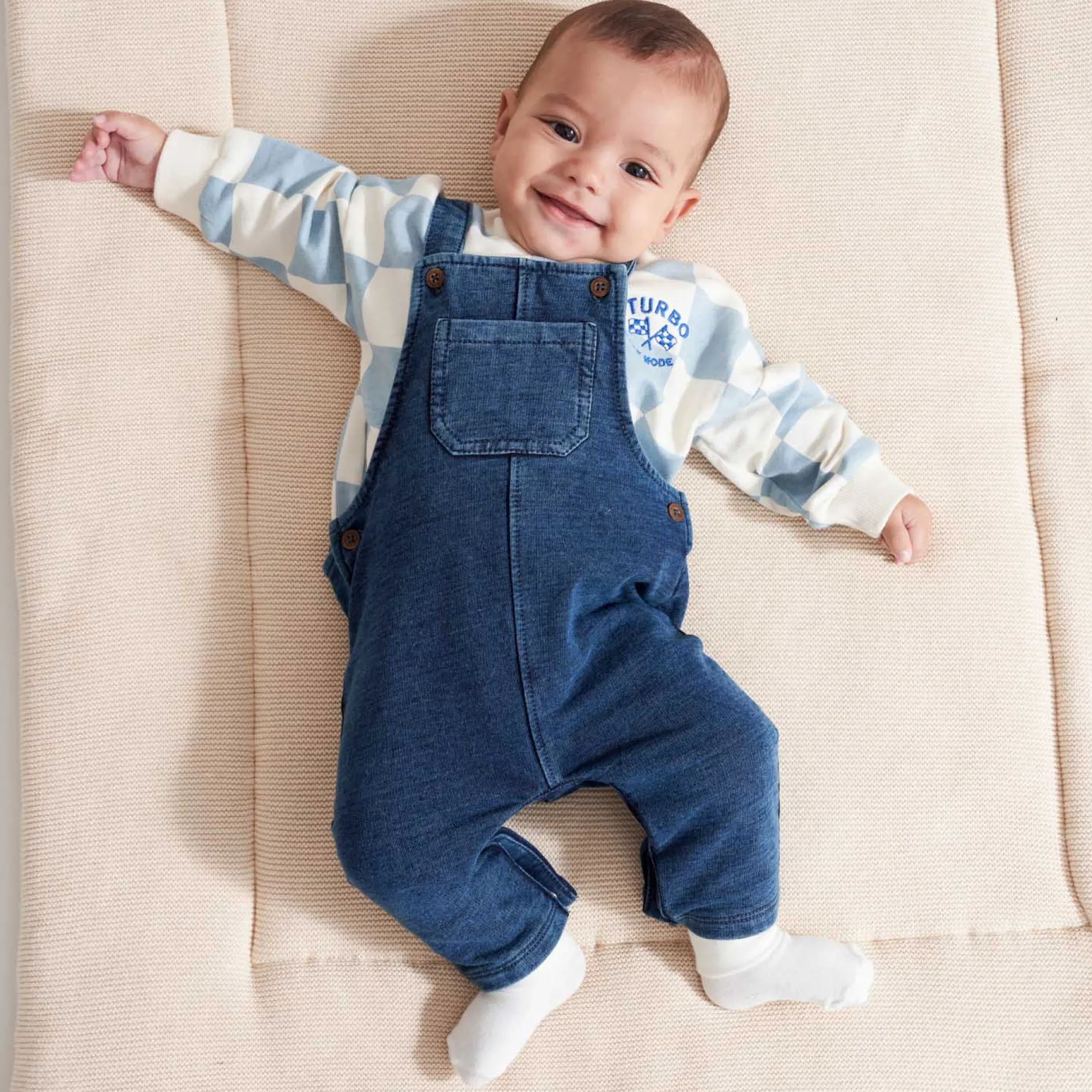 Truien & Vesten|Truien & Sweaters*Prénatal baby sweater lange mouwen ruit blauw Light Blue