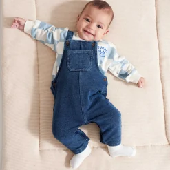 Broeken & Tuinbroeken|Jeans*Prénatal baby tuinpak mouwloos effen blauw Mid Blue Denim