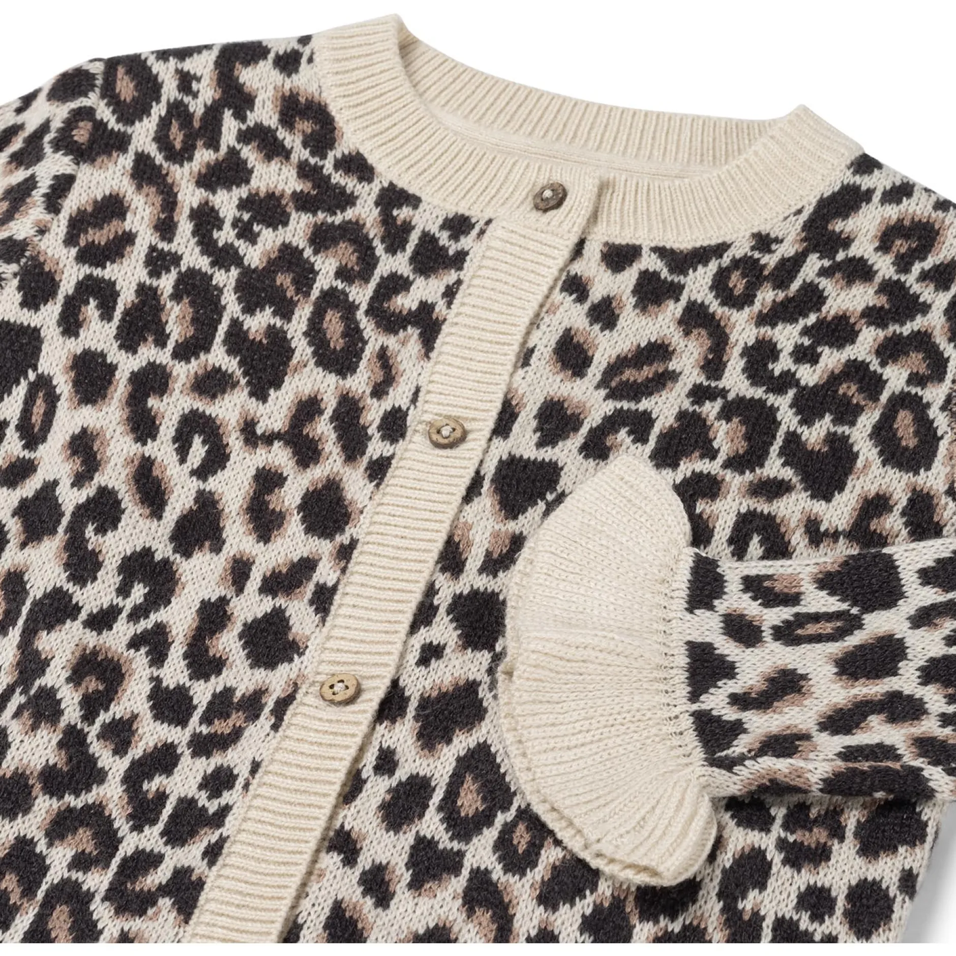 Truien & Vesten|Vesten*Prénatal baby vest lange mouwen panterprint beige Almond