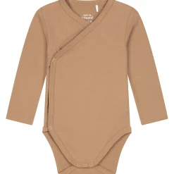 Rompers|Rompers*Prénatal basis romper met overslag lange mouwen effen bruin Dark Sand Brown