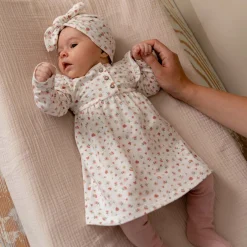 Mutsjes & Haarbandjes|Jurken*Prénatal Hello new day newborn jurk & tulband muts Powder Pink