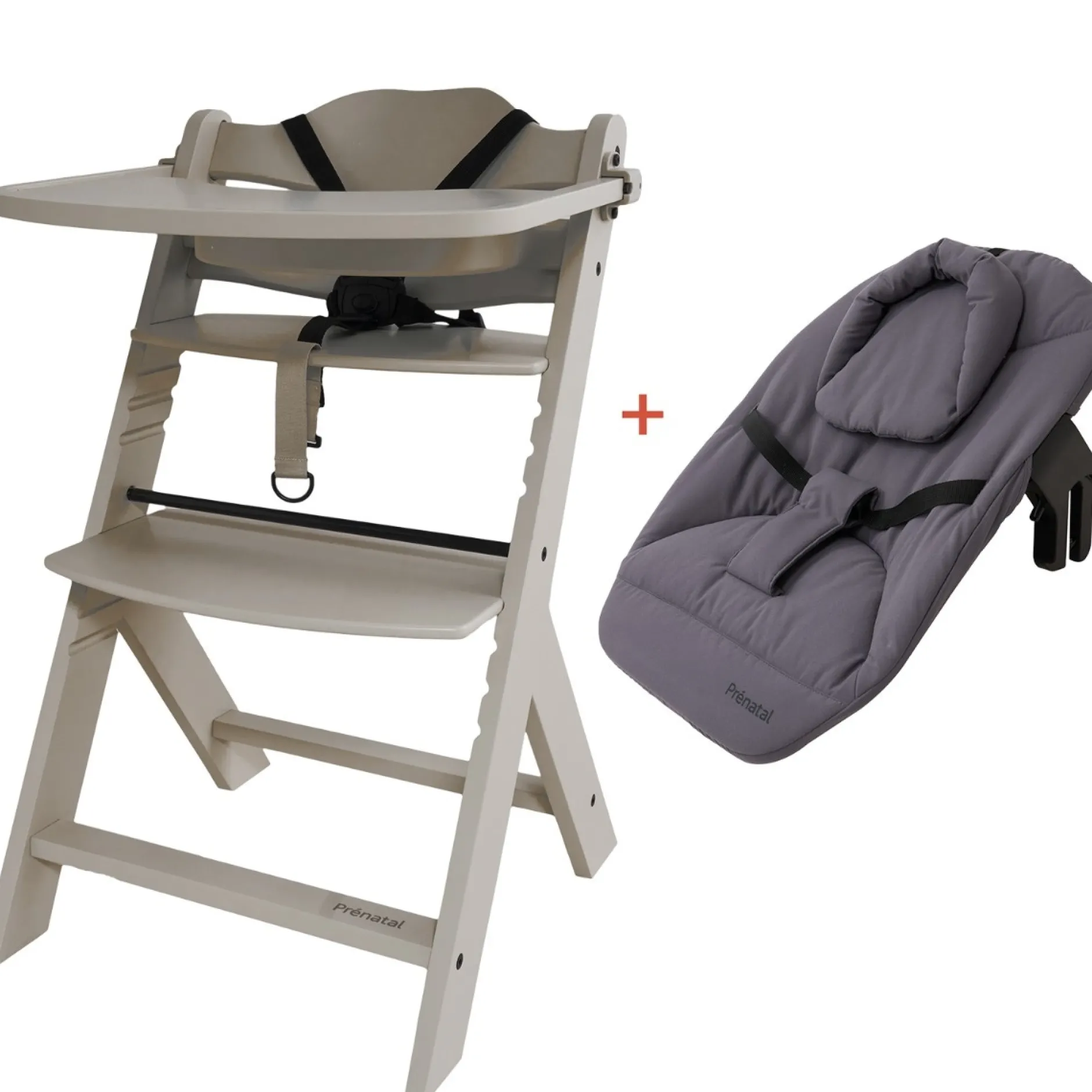 Wipstoelen & Bouncers*Prénatal houten kinderstoel Evan bundel taupe