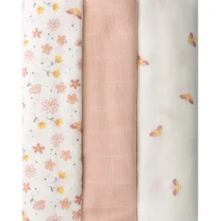 Doeken & Luiers*Prénatal hydrofiele luiers bloemen 3 stuks  roze