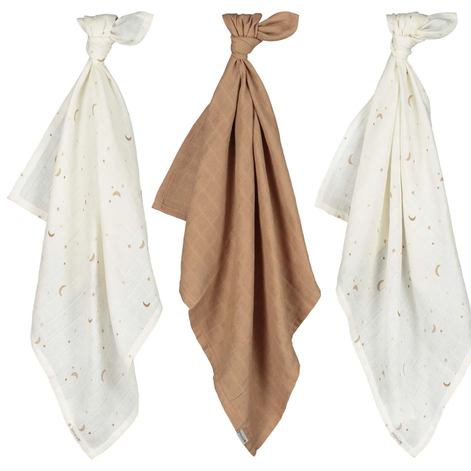 Doeken & Luiers*Prénatal hydrofiele luiers star en moon 3 stuks beige