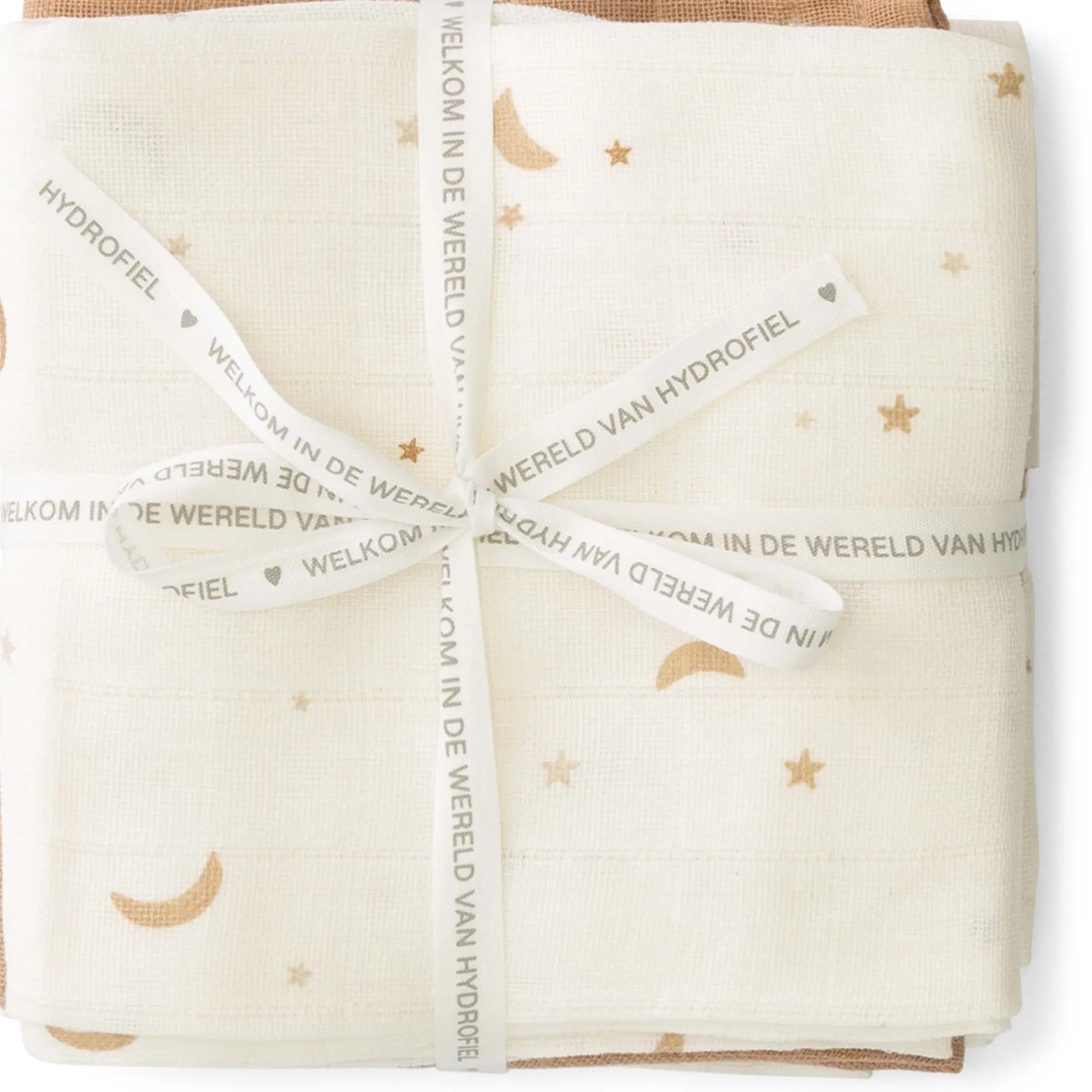 Doeken & Luiers*Prénatal hydrofiele luiers star en moon 3 stuks beige
