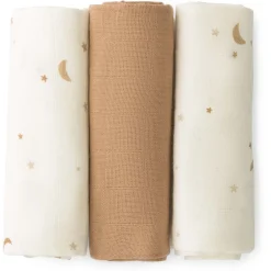 Doeken & Luiers*Prénatal hydrofiele luiers star en moon 3 stuks beige