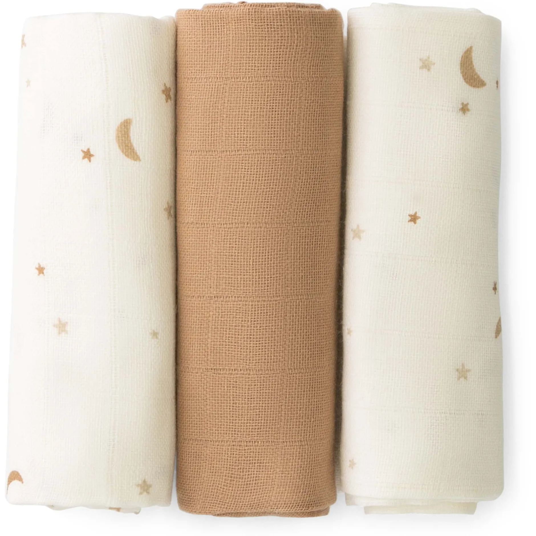 Doeken & Luiers*Prénatal hydrofiele luiers star en moon 3 stuks beige
