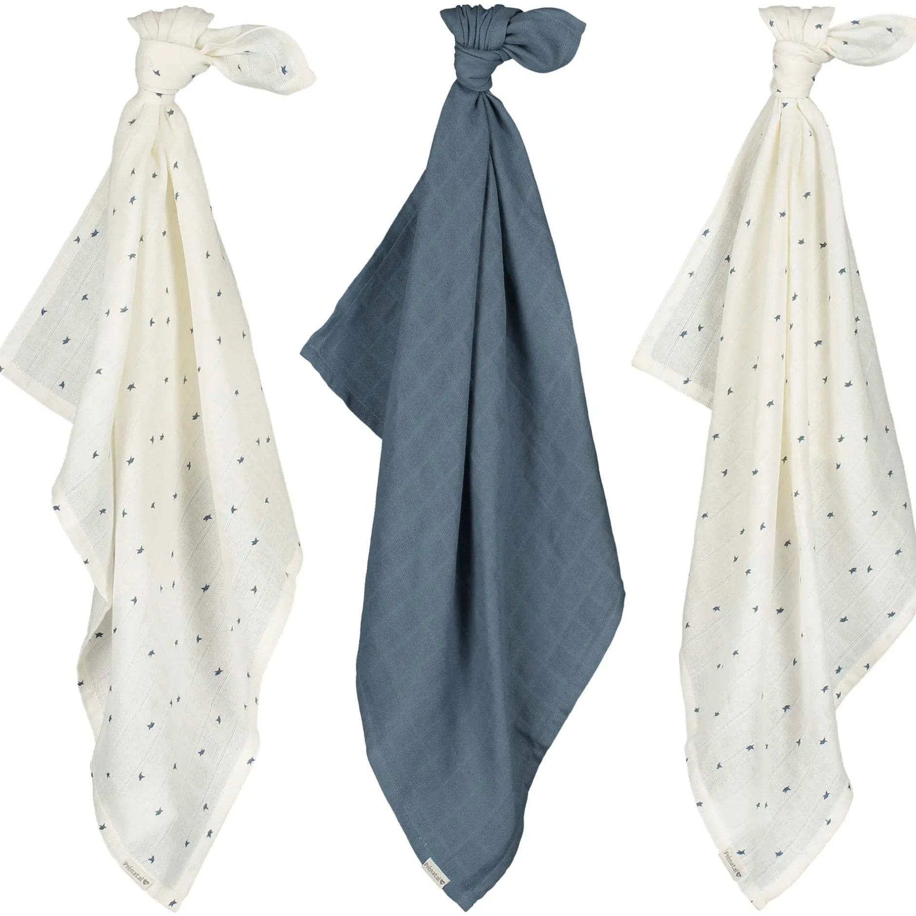 Doeken & Luiers*Prénatal hydrofiele luiers vogeltjes 3 stuks blauw