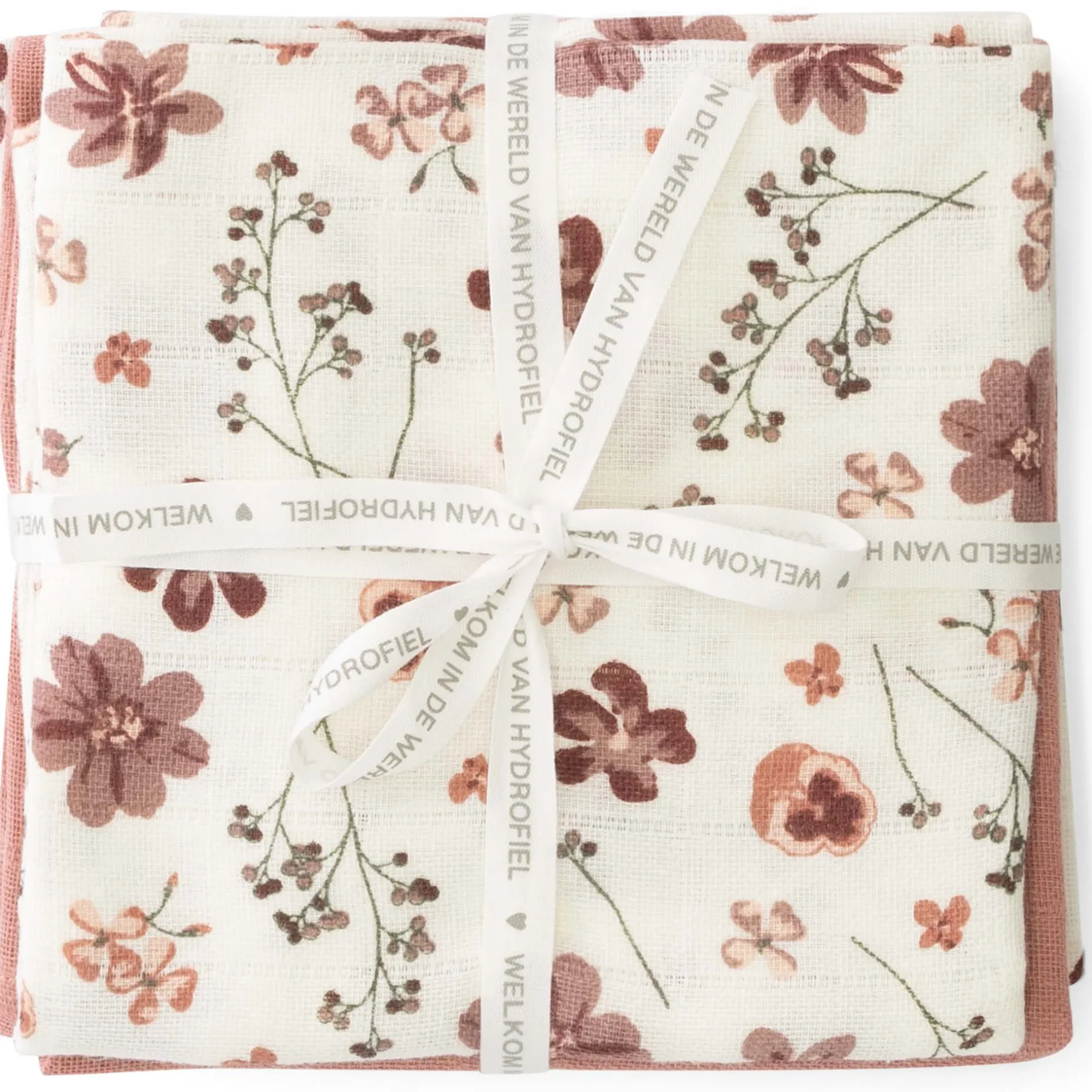 Doeken & Luiers*Prénatal hydrofiele luiers bloemen 3 stuks roze