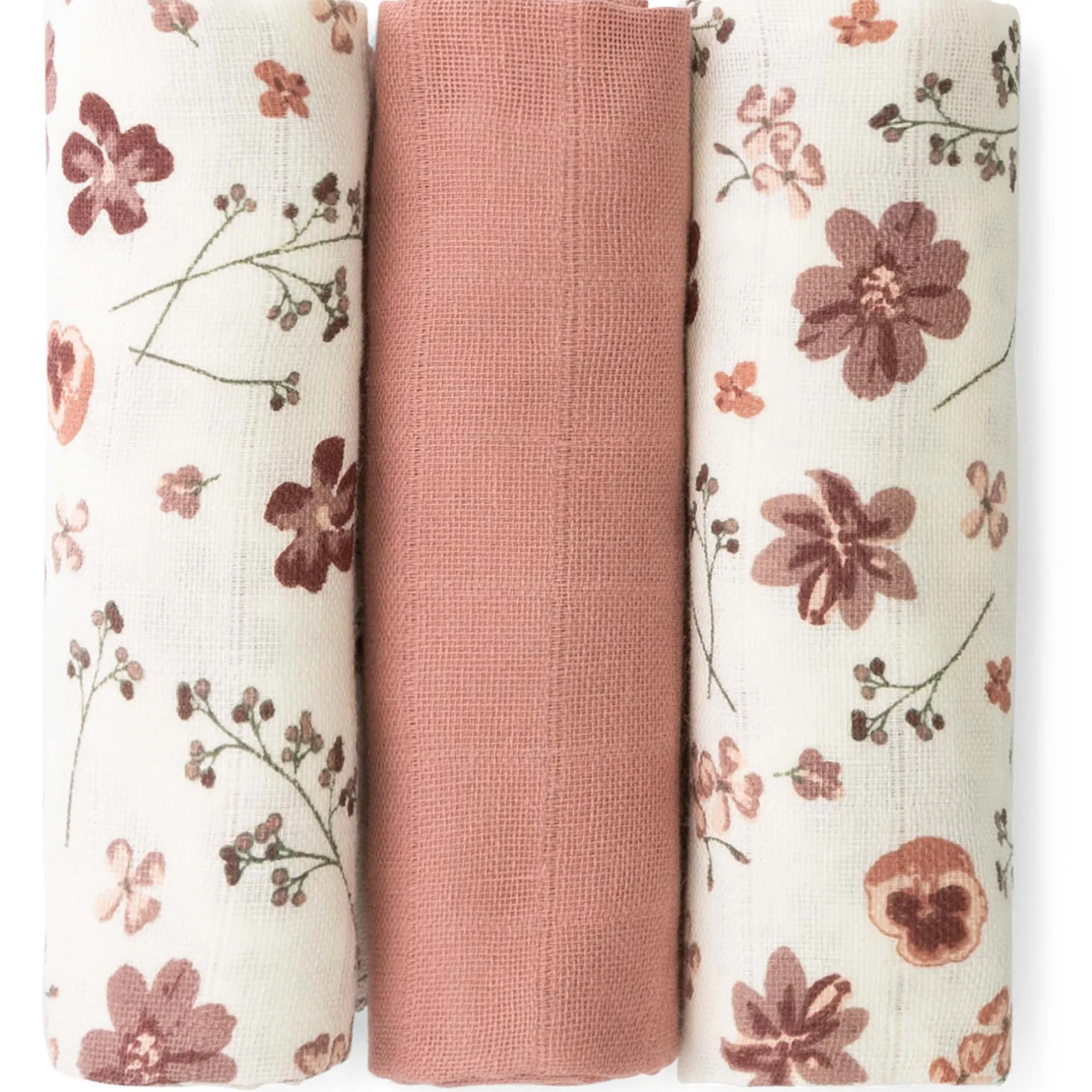 Doeken & Luiers*Prénatal hydrofiele luiers bloemen 3 stuks roze