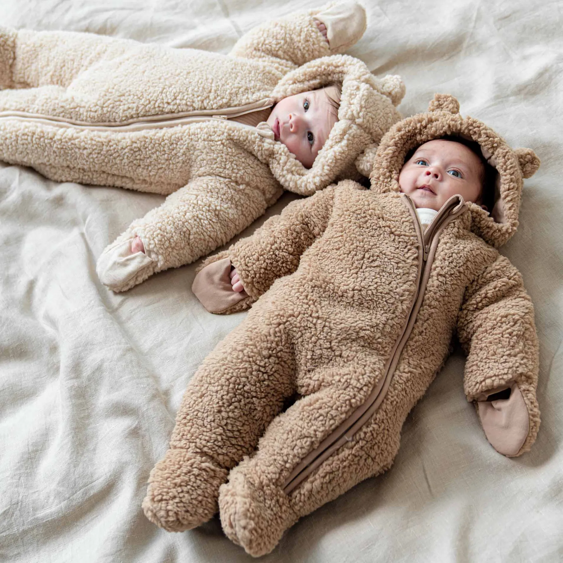 Boxpakjes|Boxpakjes & Jumpsuits*Prénatal newborn berenpak teddy lange mouwen effen beige Beigebrown