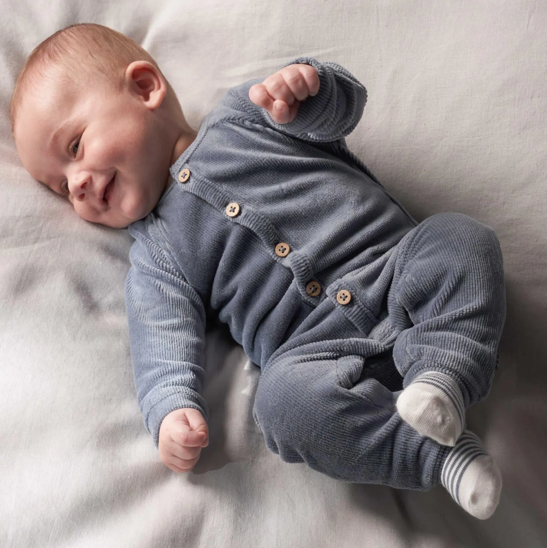 Boxpakjes|Boxpakjes & Jumpsuits*Prénatal newborn boxpakje velours lange mouwen effen blauw Steel Blue