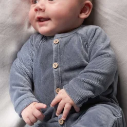 Boxpakjes|Boxpakjes & Jumpsuits*Prénatal newborn boxpakje velours lange mouwen effen blauw Steel Blue