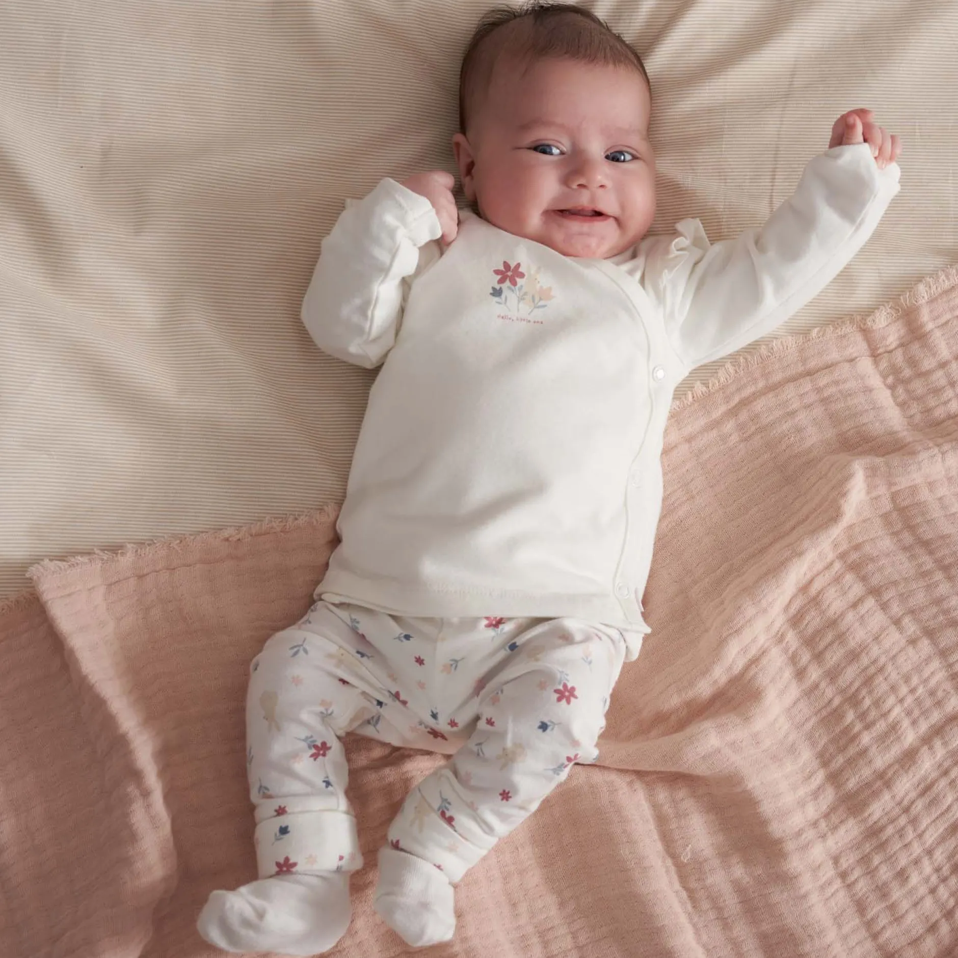 Broeken & Leggings|Broeken*Prénatal newborn broek bloemen wit Ivory White
