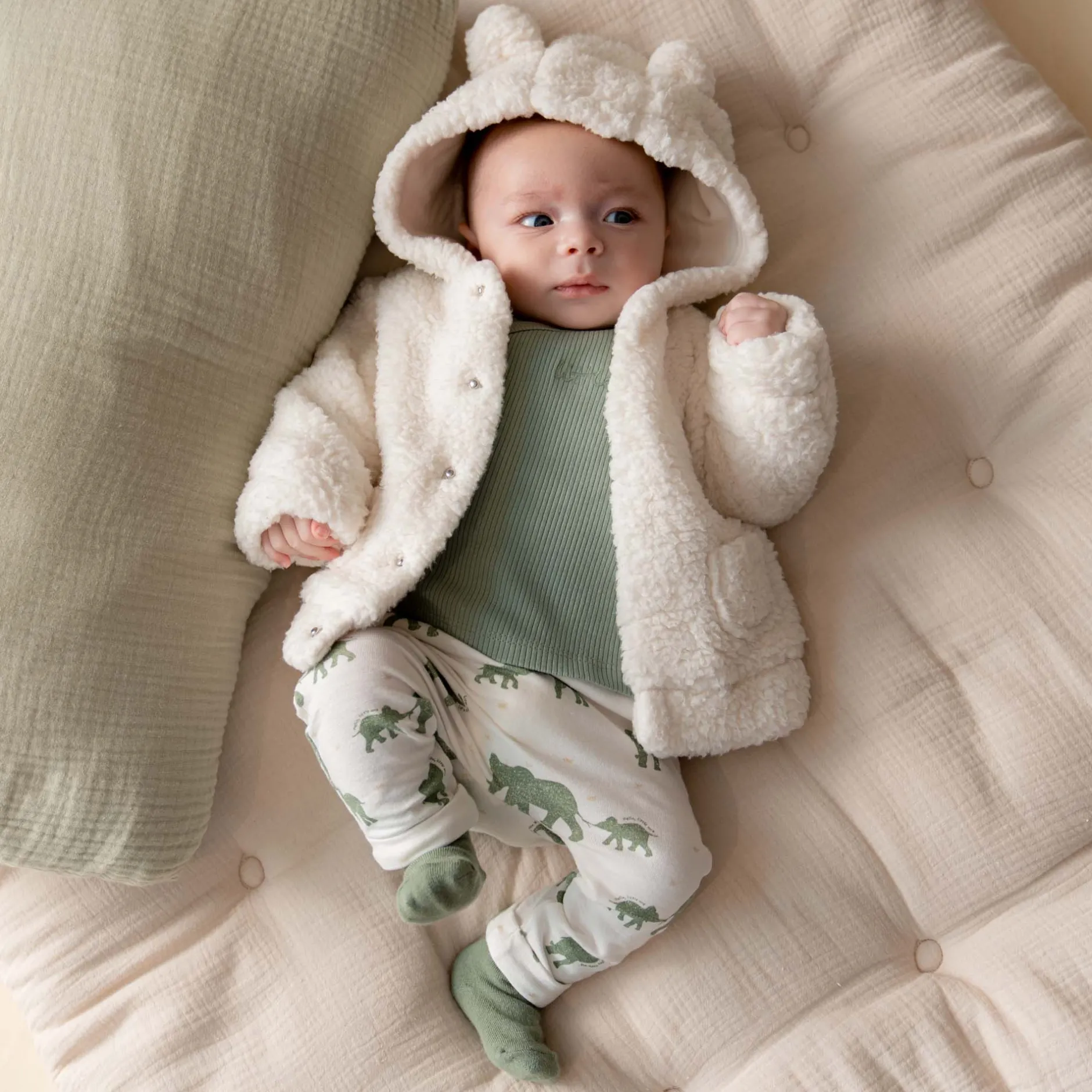 Jassen|Jassen*Prénatal newborn jas teddy lange mouwen effen wit Ivory White