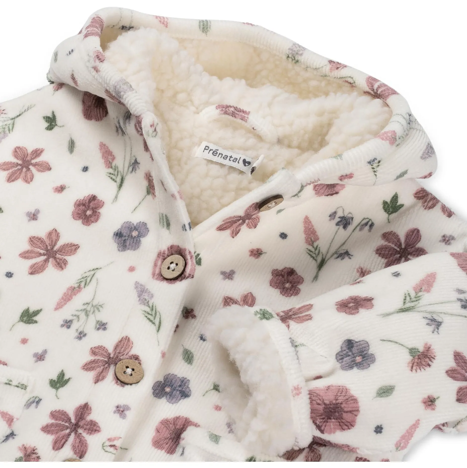 Jassen|Jassen*Prénatal newborn jas velours lange mouwen bloemen roze Ivory White