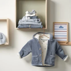 Jassen|Jassen*Prénatal newborn jas velours lange mouwen effen denim Steel Blue