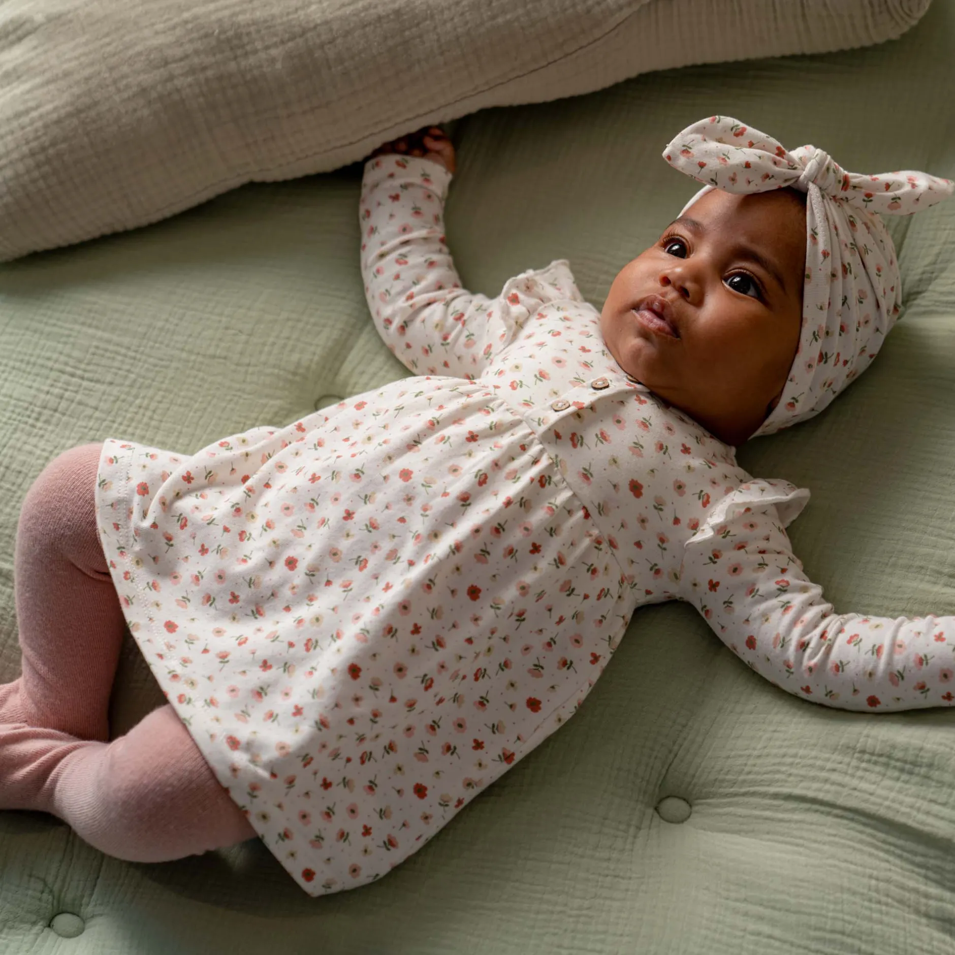 Jurken & Rokken|Jurken & Rokken*Prénatal newborn jurk lange mouwen bloemen roze Powder Pink