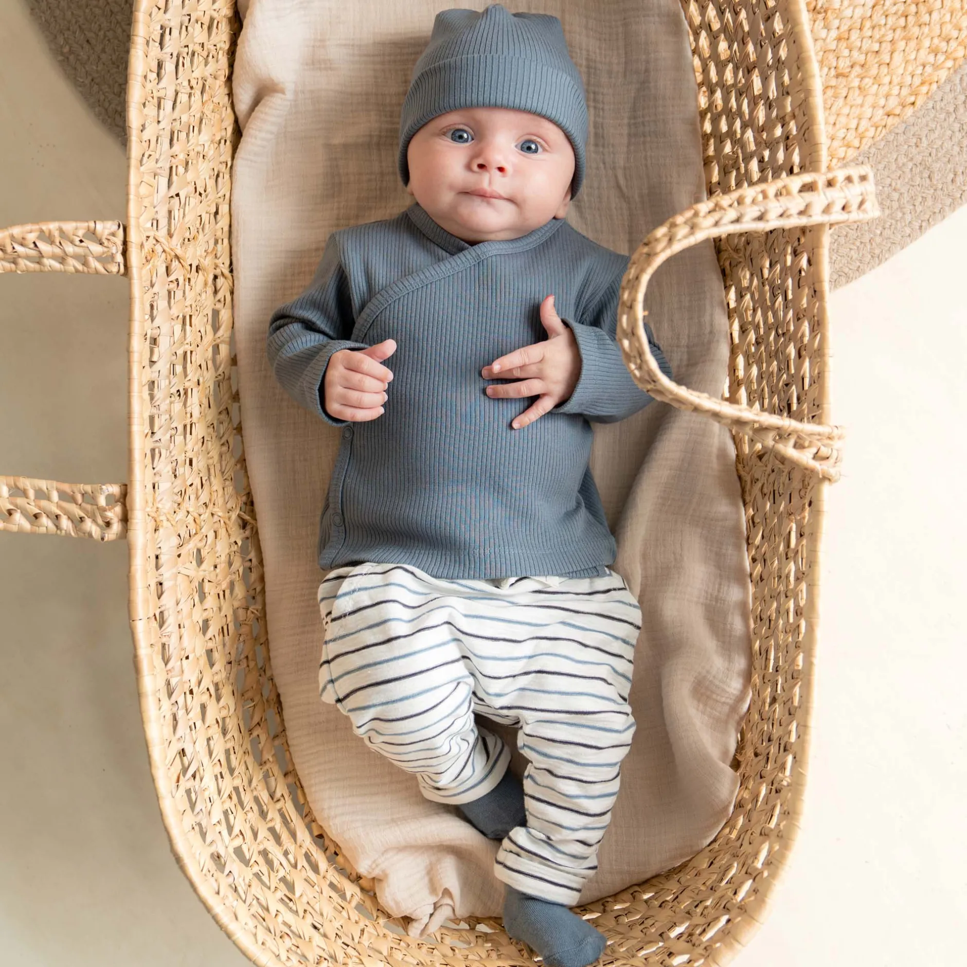 Accessoires|Accessoires*Prénatal newborn muts rib blauw Blue Grey