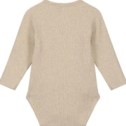 Rompers|Rompers*Prénatal newborn romper rib lange mouwen effen beige Beigebrown