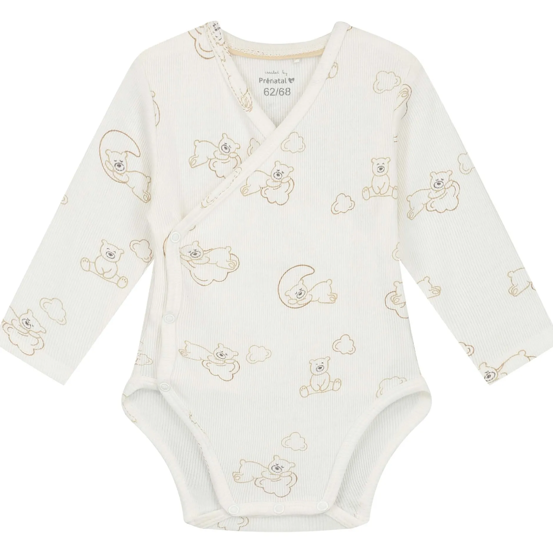 Rompers|Rompers*Prénatal overslagromper beren rib lange mouwen all over print wit Ivory White