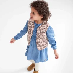 Truien & Vesten|Vesten*Prénatal peuter gilet mouwloos panterprint beige Dark Off-White