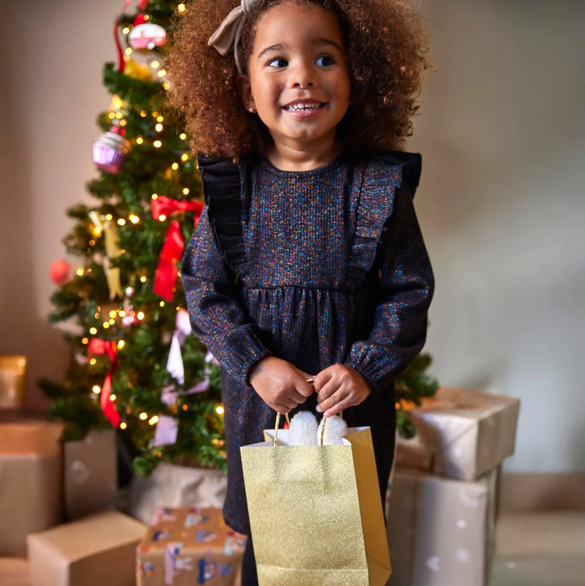 Jurken & Rokken|Jurken & Rokken*Prénatal peuter jurk glitter lange mouwen effen zwart Night Black