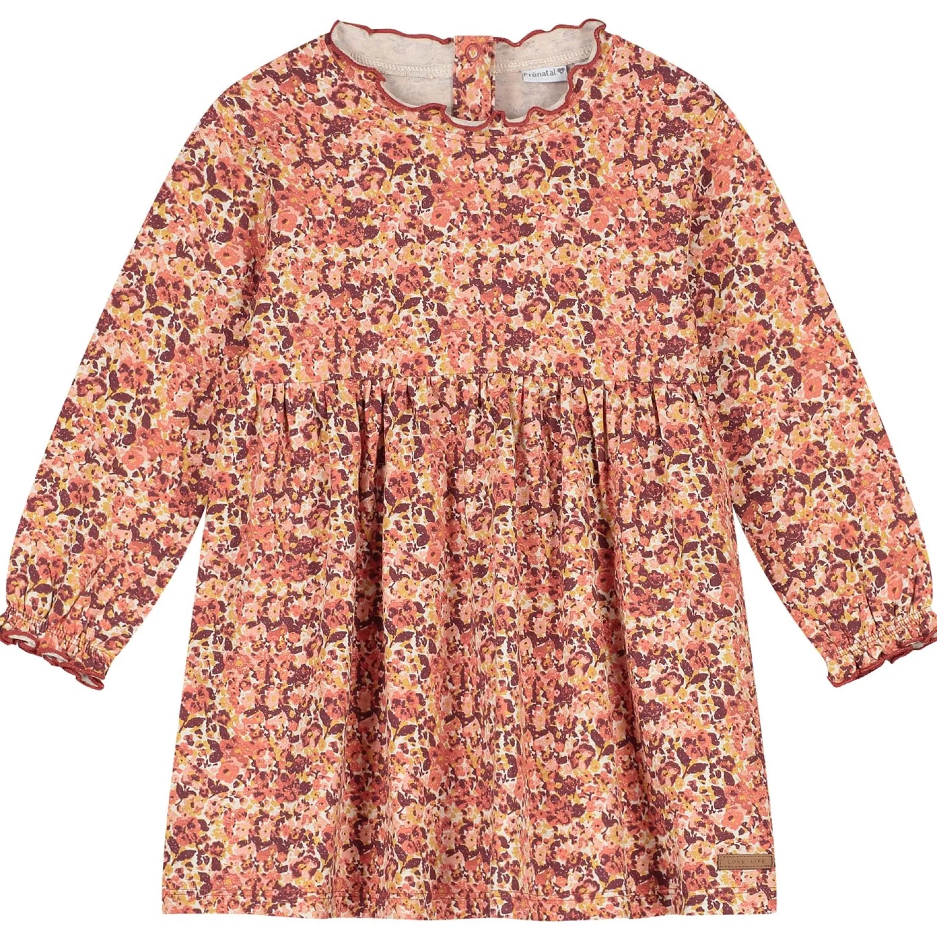 Jurken & Rokken|Jurken & Rokken*Prénatal peuter jurk lange mouwen meerkleurig multi Light Brown Melange