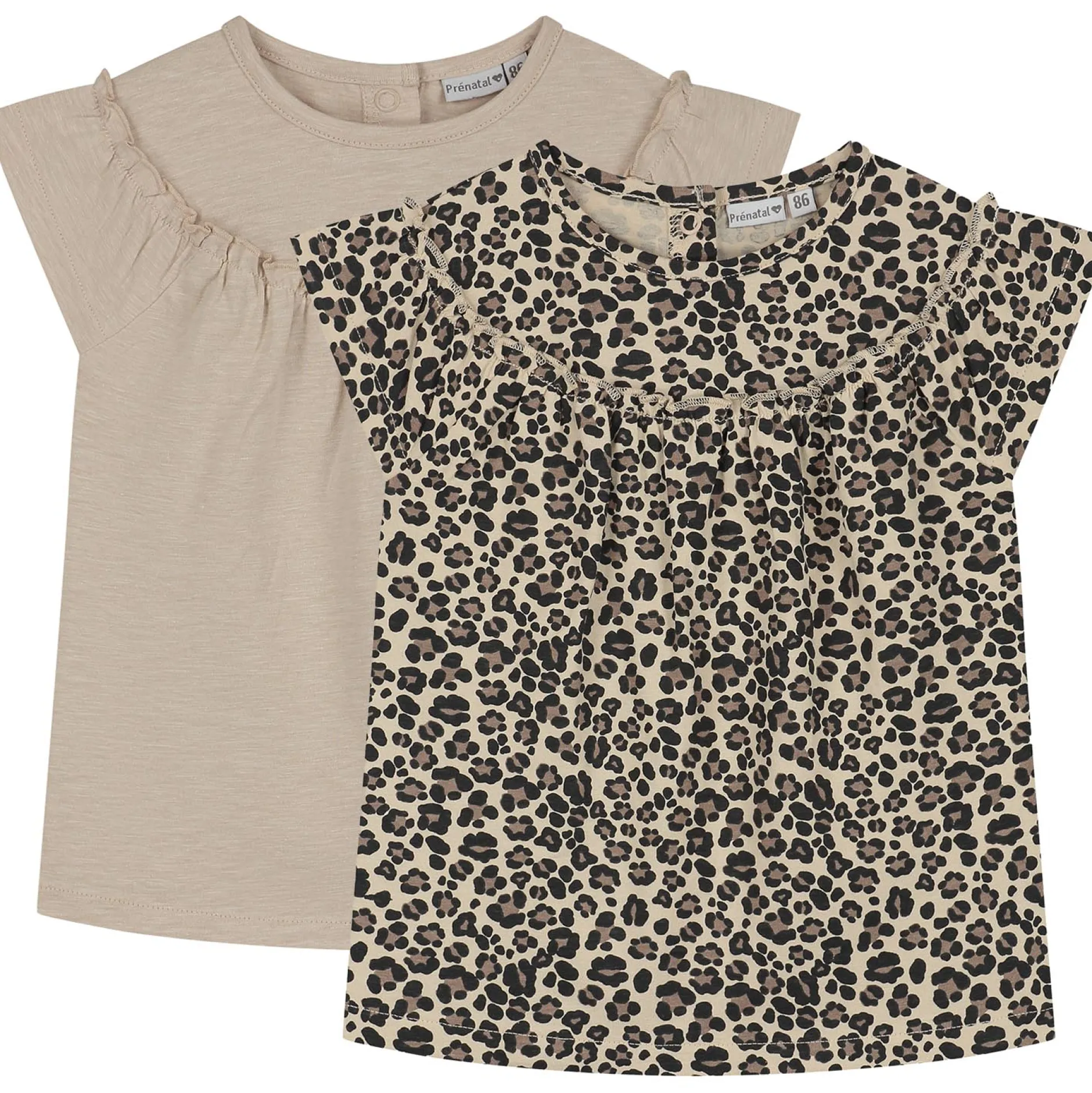 Shirts & Blouses|Shirts & Blouses*Prénatal peuter T-shirts 2 stuks korte mouwen panterprint beige Light Brown Melange