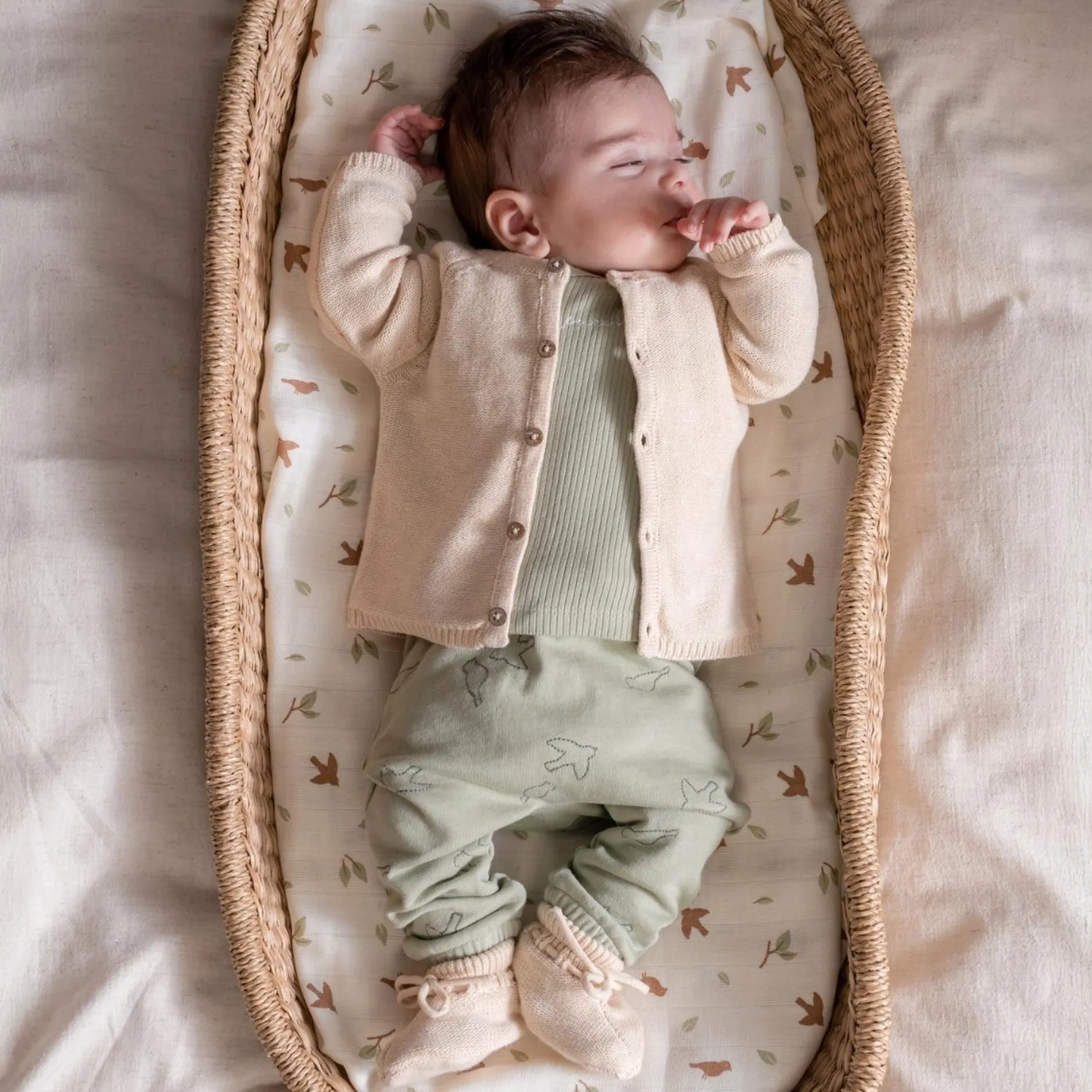 Broeken|Shirts & Vesten*Prénatal Pure newborn vest, shirt, broek & slofjes Dark Ecru Melange