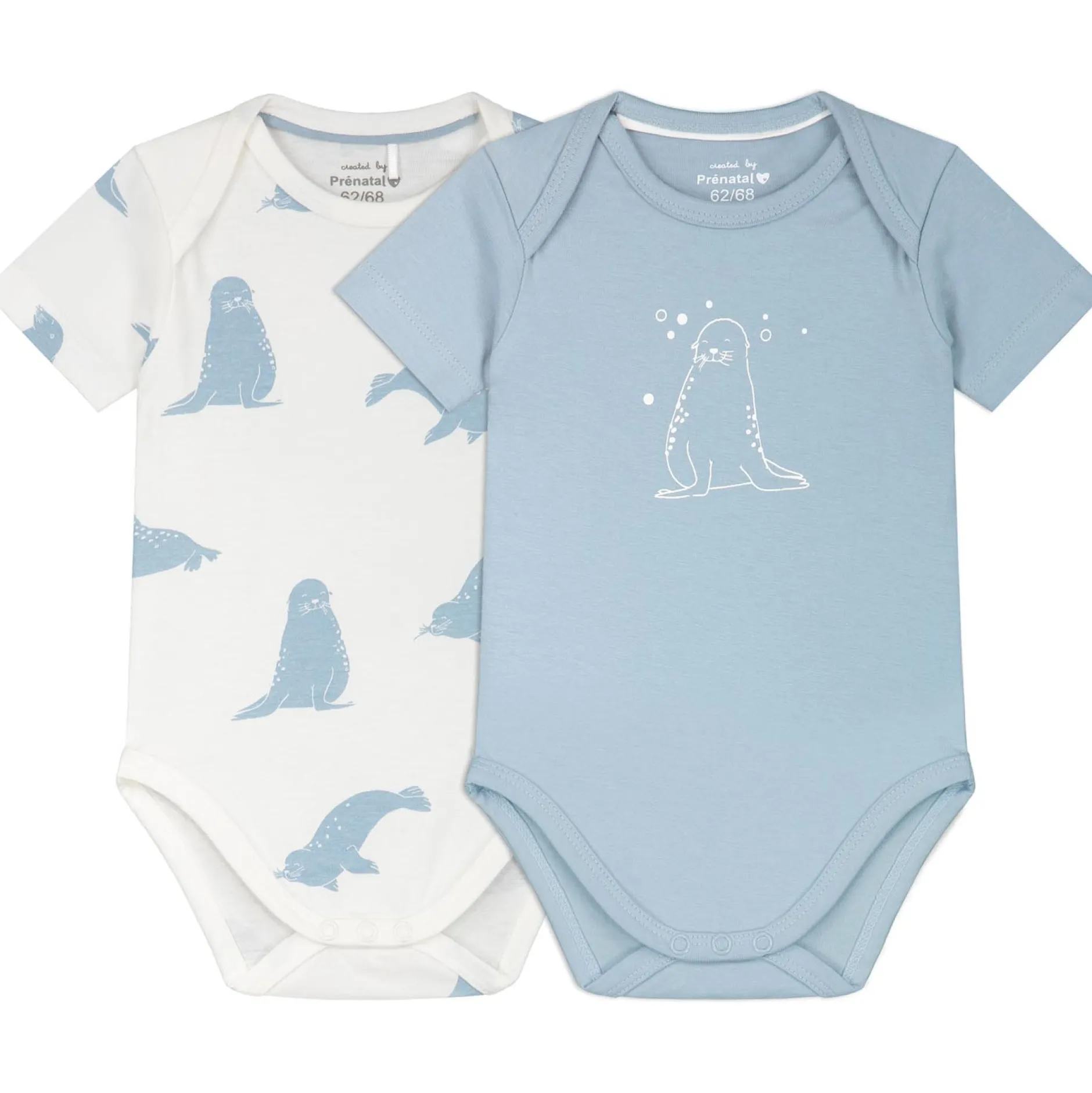 Rompers|Rompers*Prénatal romper 2 stuks korte mouwen dierenprint blauw Ivoor Wit