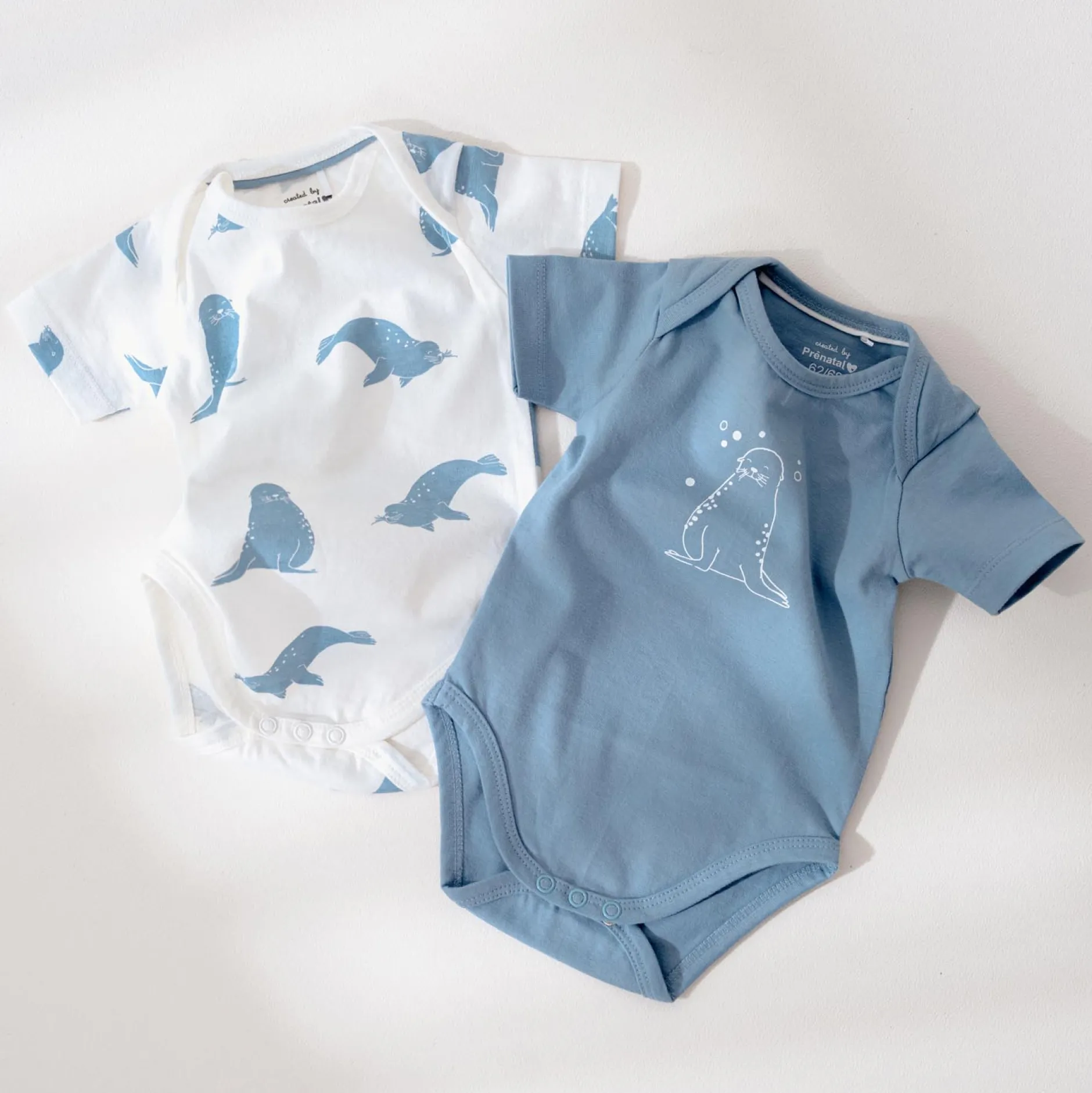 Rompers|Rompers*Prénatal romper 2 stuks korte mouwen dierenprint blauw Ivoor Wit
