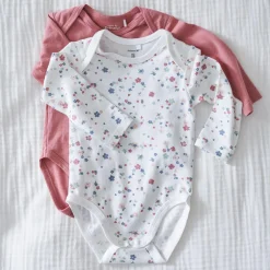 Rompers|Rompers*Prénatal romper flower 2 stuks lange mouwen bloemen roze Ivoor Wit